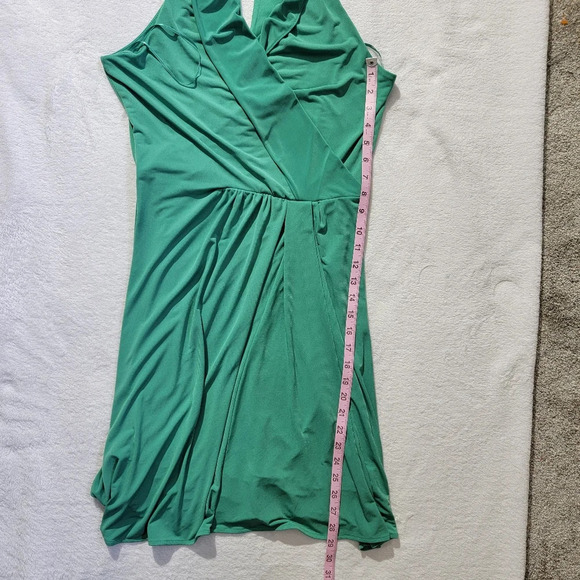 The Limited Jade Green Faux Wrap Halter Dress Button Back Neck Lined  Size M - Picture 13 of 13